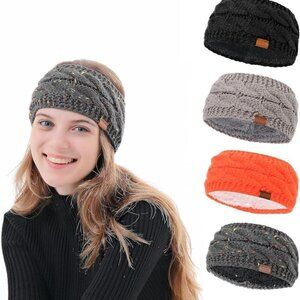 Rapotti 4 Pieces Women's Cold Weather Headbands Winter Warm Fuzzy Fleece Lined